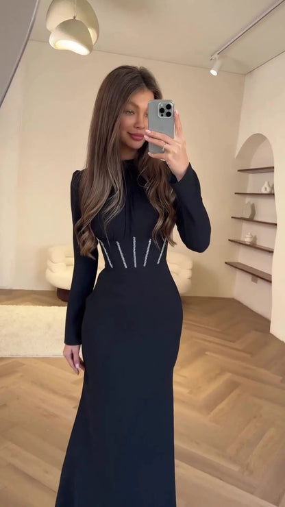 Women Muslim Dresses Slim Party Evening Dress Long Sleeve Pleated Lace-up Irregular Robe Maxi Dress Dubai Abaya Elegant Vestidos