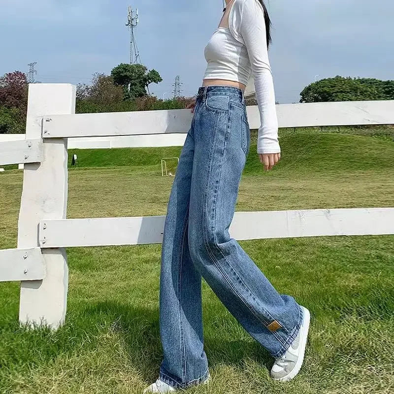 Denim Pants Woman High Waist Shot Straight Leg Trousers Jeans for Women with Pockets Office Retro Fashion Casual Luxury Designer