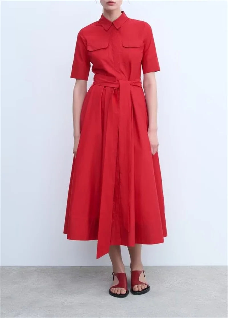 Women's Dresses New Spring 2025 Red Dress Elegant and Romantic Passionate and Unrestrained Belt Embellishment