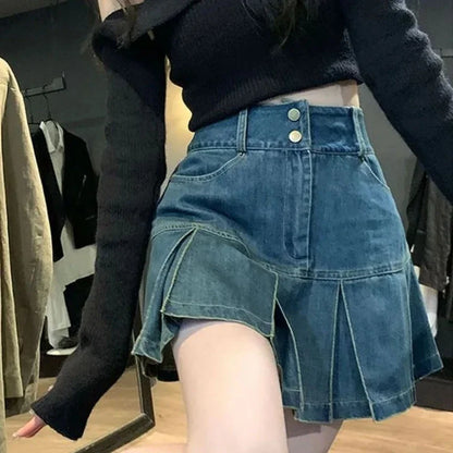 Jeans Skirts for Women Short Gyaru Coquette Mini Woman Denim Skirt High Waist Cute Kawaii Sexy Premium Korean Style New in Cheap