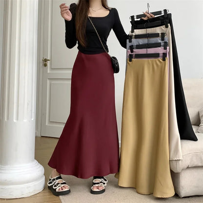 Satin Skirts for Women Korean Reviews Many Girls Clothes Women's 2025 Summer NEW High Waisted Mid Long Skirts Fashion women skir