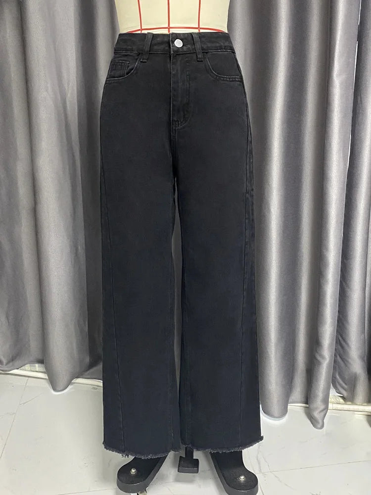 High-waisted Straight-leg Furred Jeans, Women's New Fashion High-waisted Wide-leg Pants Jeans,spring and Autumn for Women Y2k