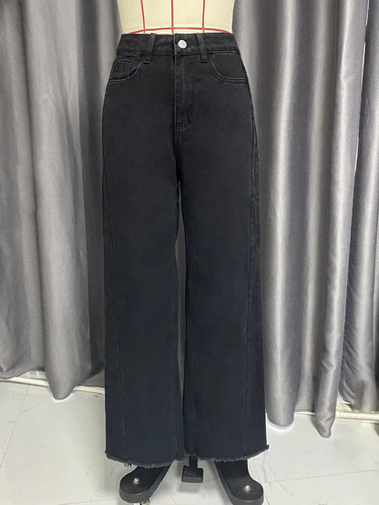 High-waisted Straight-leg Furred Jeans, Women's New Fashion High-waisted Wide-leg Pants Jeans,spring and Autumn for Women Y2k