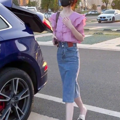 Jeans Skirts for Women New In Midi Woman Denim Skirt Vintage Korean Style Clothing Trend 2024 Stylish Harajuku Cheap Fashion V