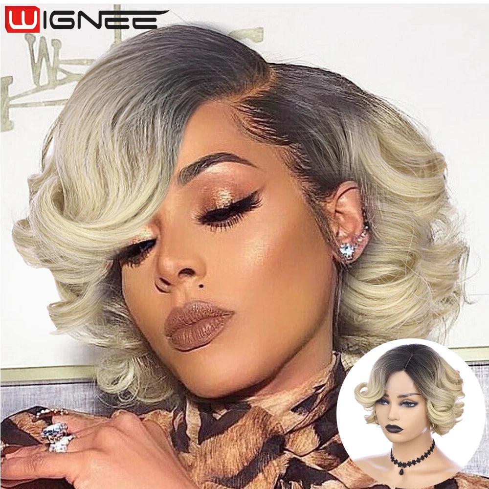 Wignee Body Wave Short Wig Brown Color Synthetic Hair Wigs For Women Side Part Wigs On Sale Clearance Cosplay Wig Daily Use