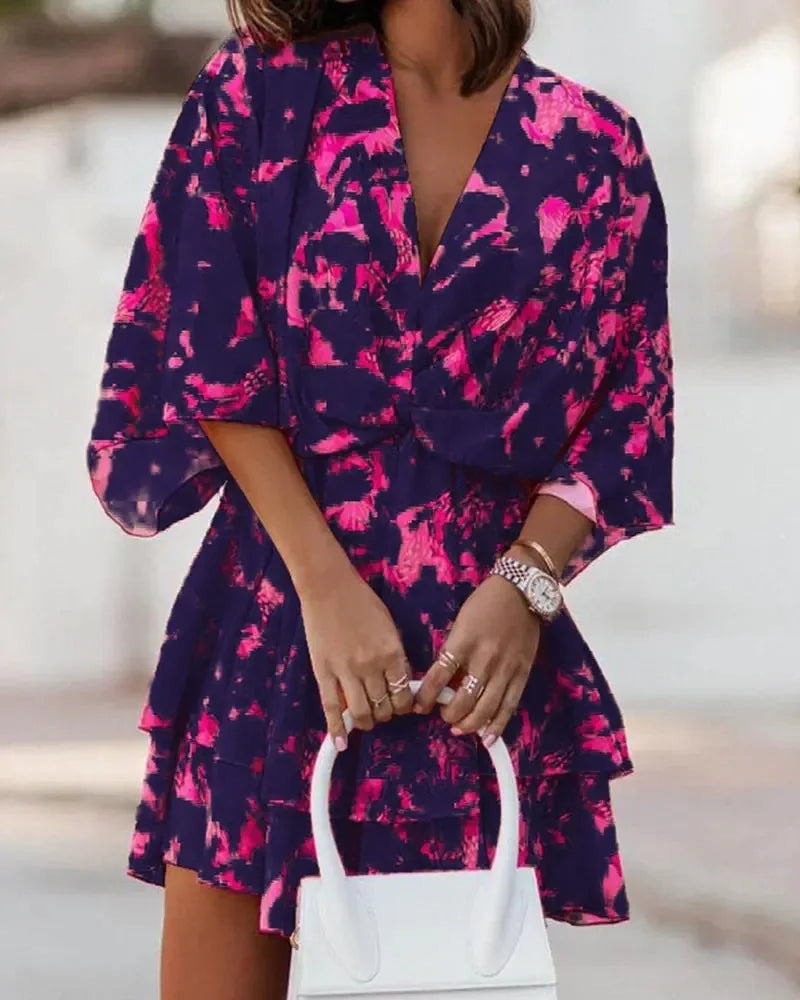 Women Dresses Fashion Vacation Sundress Women's Bat Sleeve Ruffles Dresses Summer Irregular Mini Dress