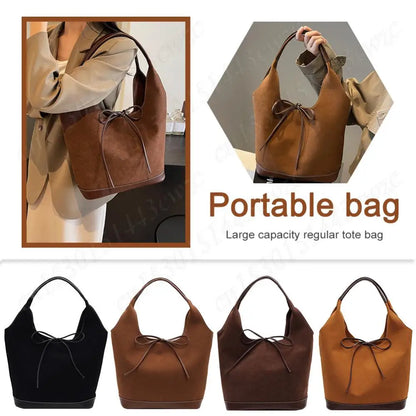 Women PU Tote Bag Designer Shoulder Bags Fashion Bucket Bag Large Capacity Suede Tote Purse Handbag Stylish Commuting Bag
