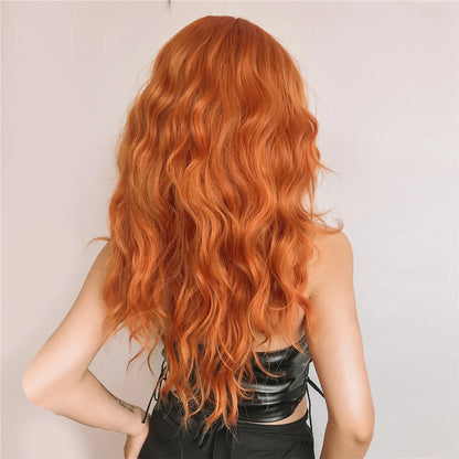 Ginger Curly Synthetic Wigs for Women Long Orange Wigs with Bangs Heat Resistant Hair Colored Party Cosplay Hair Wig