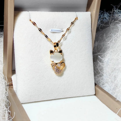 Trendy Animal Collarbone Necklaces for Women - Creative Cat Design with Stainless Steel Chain