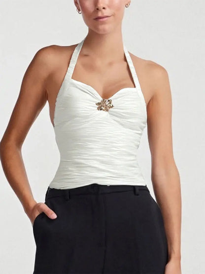 Women's Vest Top New Solid Sexy Summer Streetwear Fashion Halter Tank Casual Slim Elegant Female Versatile Knitted Tank Clothing