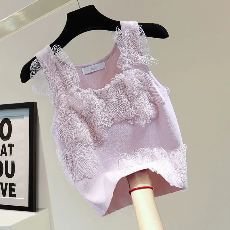 Sexy Crop Tops Women Heavy Embroidery Floral Tank 2025 Ropa Mujer Lace Butterfly Backless Tunic Vest Korean Summer Camis