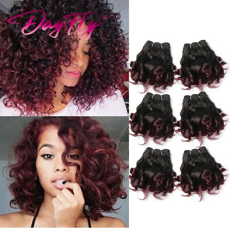 Brazilian Hair Weave Bundles 100% Human Hair Bundles Short Curly Hair Bundles 8Inch 6 Bundles Colored Hair Extensions For Women