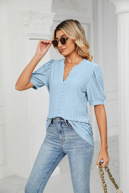 Womens Tops V Neck Ruffle Sleeve Blouses Short Sleeve Casual Tops T-Shirts for Women Autumn Winter