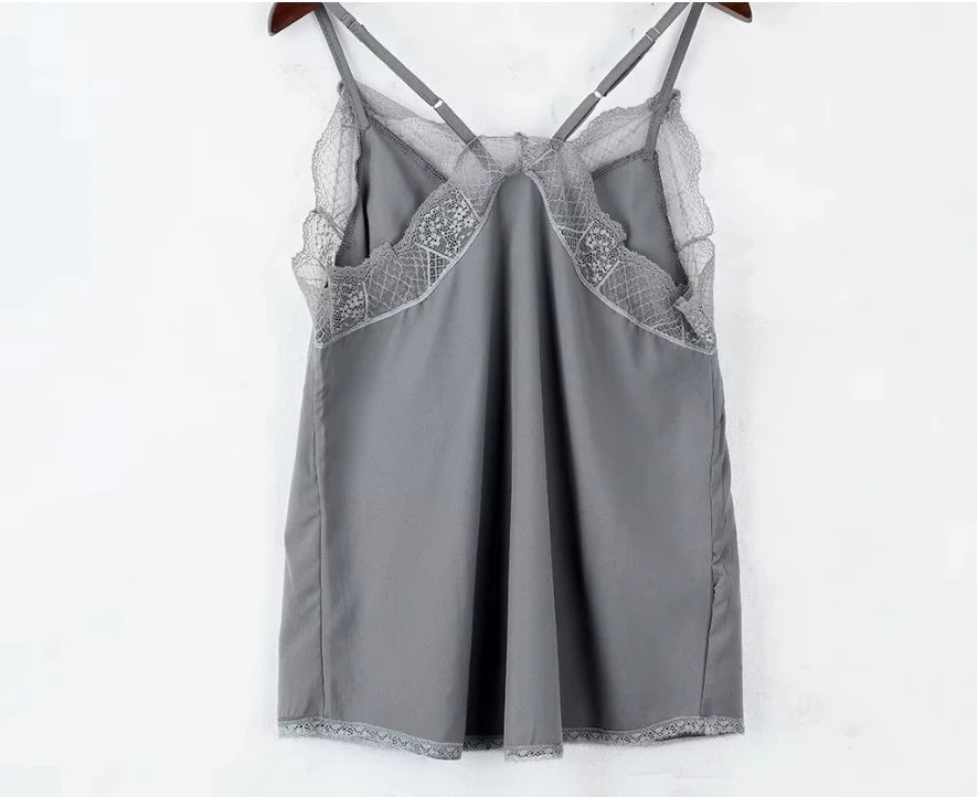 Women Tops  Elegant Tank Top Tube Top Silk Satin Camisole Plain Strappy Vest Tops Sleeveless Blouse French Tuning Delicate Lace