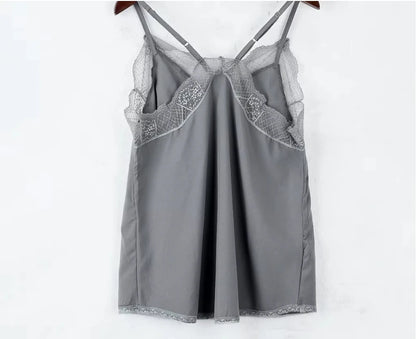 Women Tops  Elegant Tank Top Tube Top Silk Satin Camisole Plain Strappy Vest Tops Sleeveless Blouse French Tuning Delicate Lace
