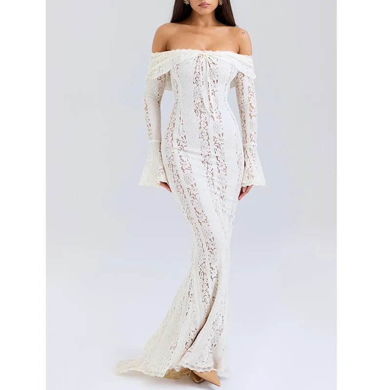 Women's Dresses New Sexy One-word Shoulder Lace Temperament Tube Top Long Dress Slim Fishtail Dress for Women