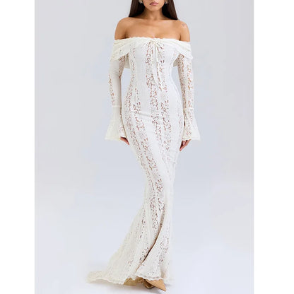 Women's Dresses New Sexy One-word Shoulder Lace Temperament Tube Top Long Dress Slim Fishtail Dress for Women