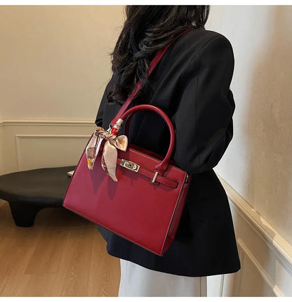 2025 New! Women's Red Tote Bag - Light Luxury, Large Capacity, Elegant Design, Versatile for Work & Party, Premium PU Leather