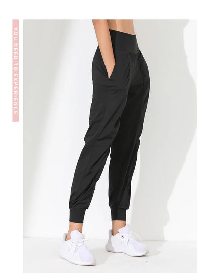 Woman Yoga Pants Hem Bound Running Fitness Loose Slim Quick-Dry Yoga Pants Pleated  Capris Pockets Jogging Pants Sports pants