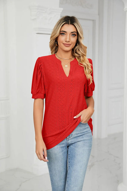Womens Tops V Neck Ruffle Sleeve Blouses Short Sleeve Casual Tops T-Shirts for Women Autumn Winter