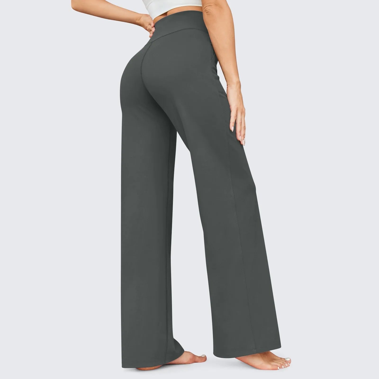 Wide Leg Yoga Pants For Women Solid Color High Waist Sweatpants With Pockets Stretch Comfy Workout Sports Trousers