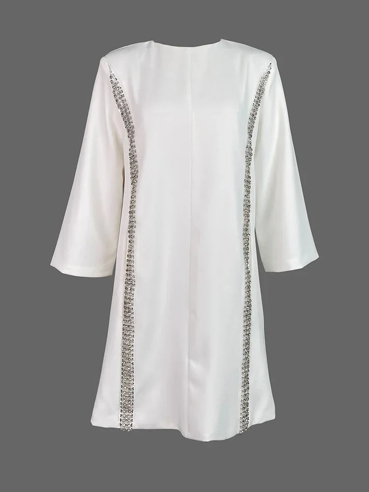 Womens Dresses Evening Dresses Fashion Casual Long Sleeves Loose Sequined Solid Color Elegant Round-neck Mini Dresses