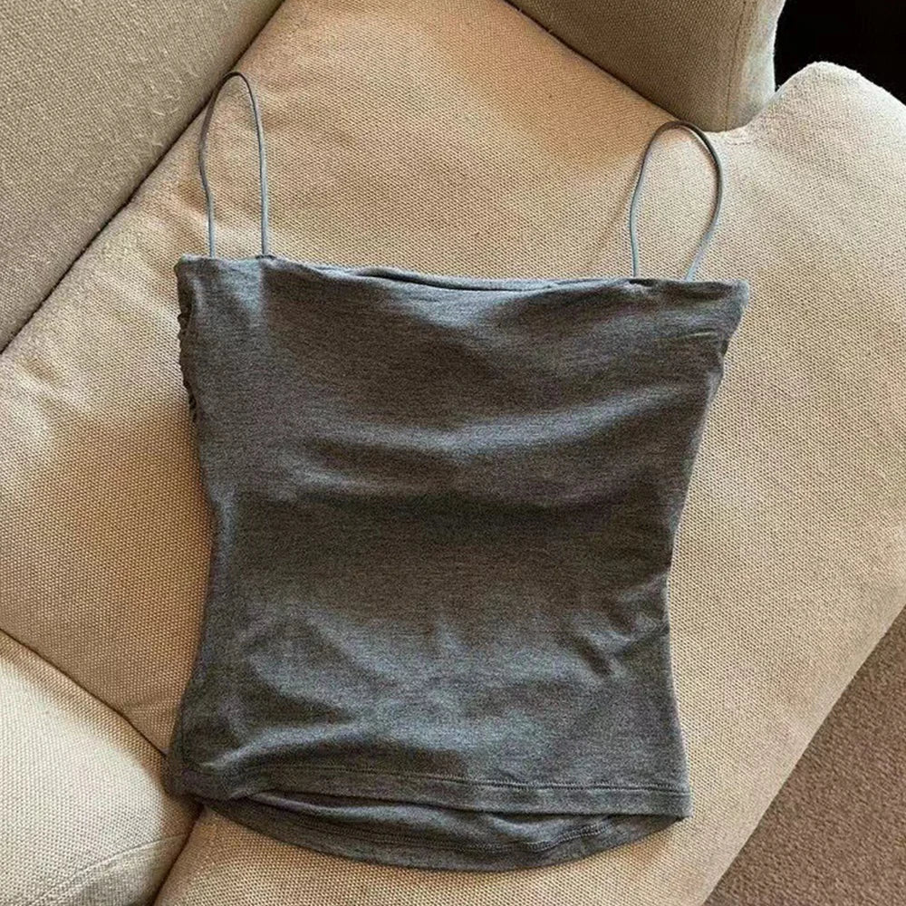 Sleeveless Tees Tank Tops For Women Camisole Vest Cropped Top Slim Fit Solid Color Spaghetti Strap Built In Bra Women Clothes