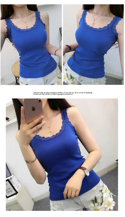 2024 Summer Top Women Sleeveless Lace Tank Top Sexy Women's T-shirt Vest Tank Tops Female Vest Tops White Black Underwear Women