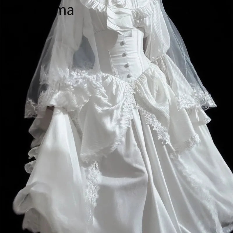 Japanese Skirts for Women 2025 Faldas Mujer De Moda High Waist A-line Jupe Lolita Style Patchwork Lace Vintage Long Skirt 49C903