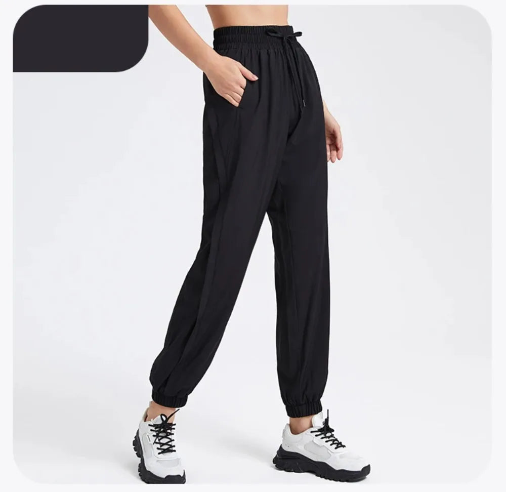 Elastic Waist Yoga Pants for Women Loose-Fitting Workout Pants Wide-Leg Drawstring Closure Stretchy High Waisted Jogging Jogger
