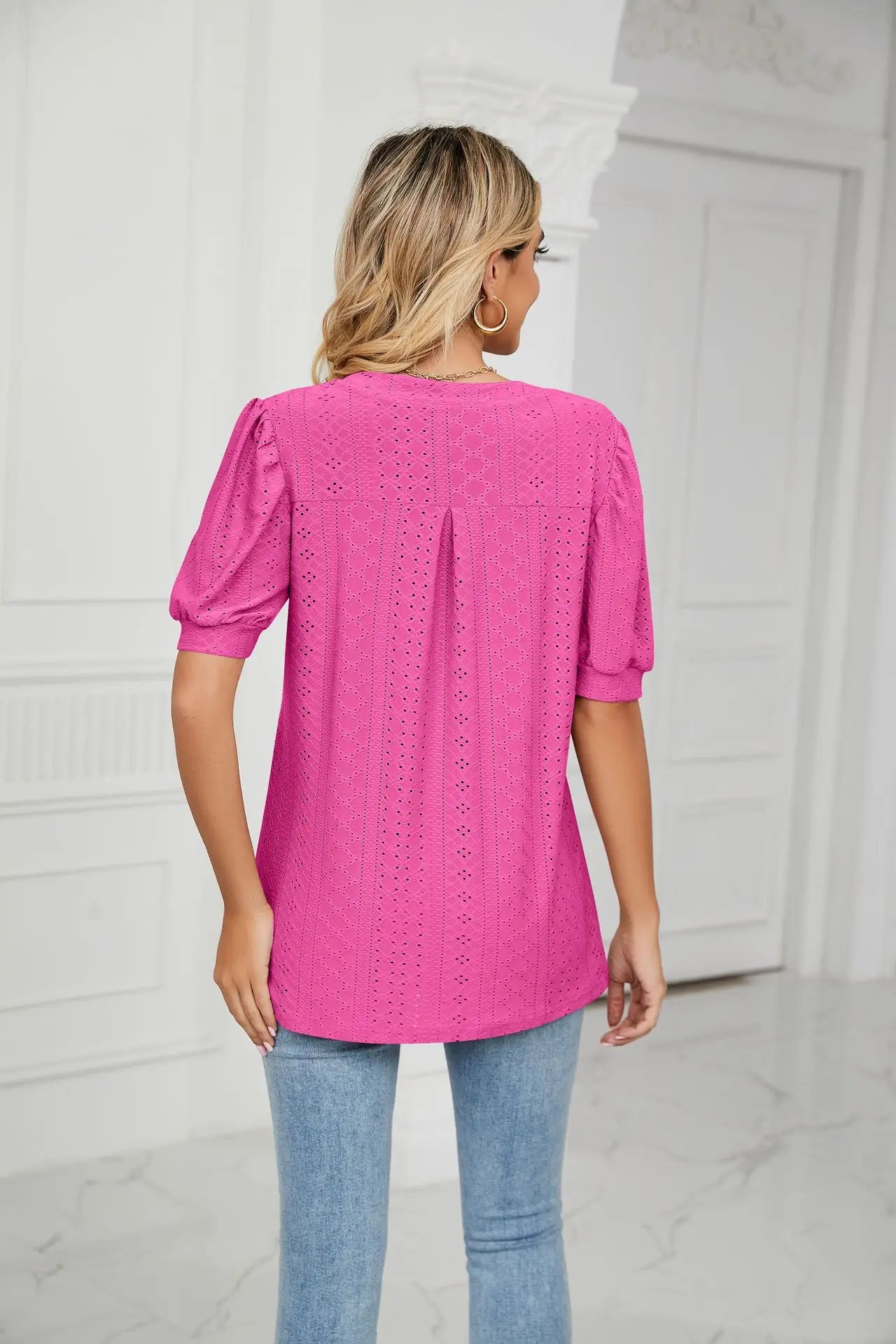 Womens Tops V Neck Ruffle Sleeve Blouses Short Sleeve Casual Tops T-Shirts for Women Autumn Winter
