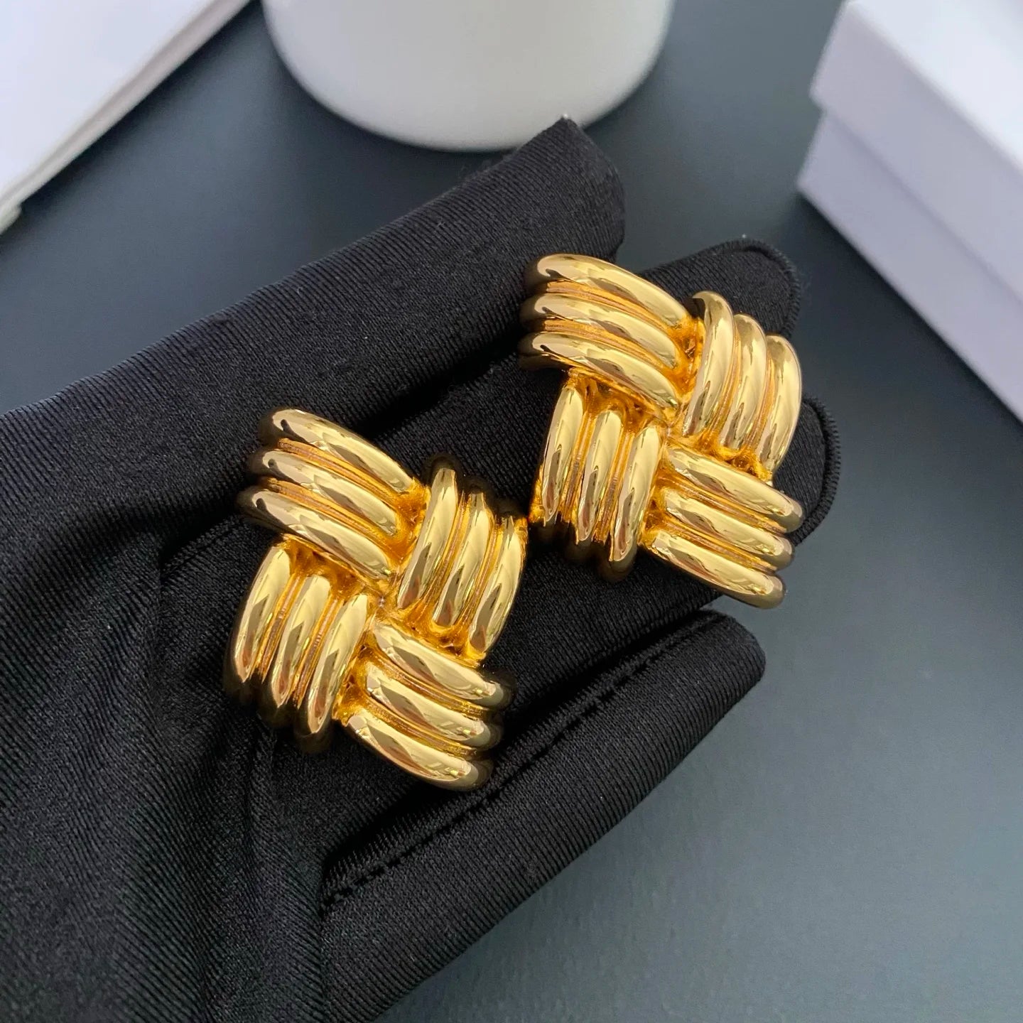 Europe 18K Gold Plated Brass Geometric Line Earrings Woman Luxury Jewelry Fashion Party Trend