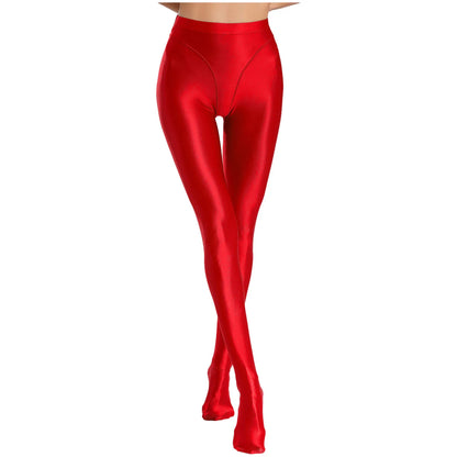 Womens Gymnastic Yoga Pants Leggings High Waist Stretchy Glossy Pantyhose Silky Skinny Pantyhose Role Play Nightclub Wear