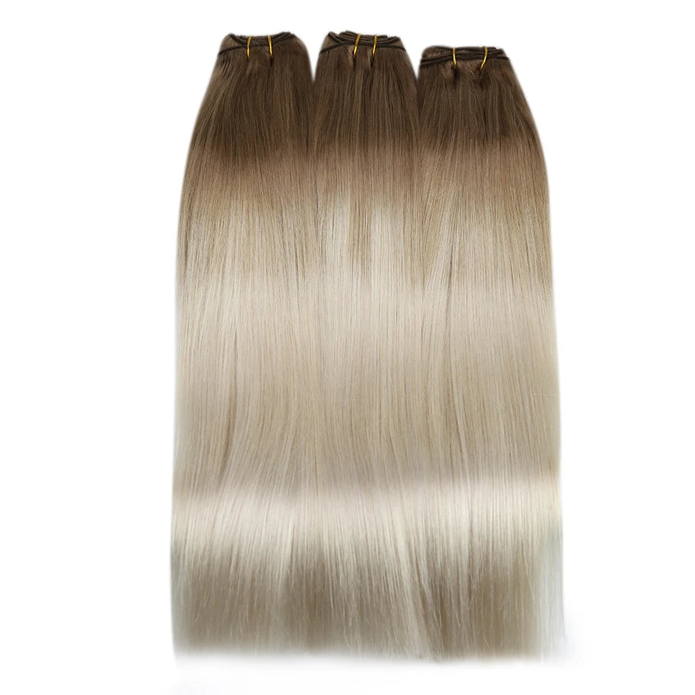Moresoo Human Hair Bundles Weave in Double Wefted Machine Remy Hair Balayage Hair Pieces for Women Straight Weft Hair Extension