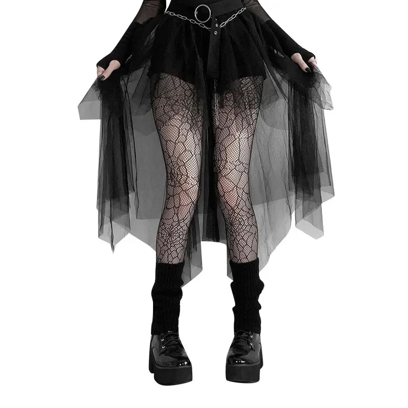 Casual Skirts Punk Sexy Net Yarn High-Waisted Irregular Skirt for Women Summer New European and American Gothic Style Versatile