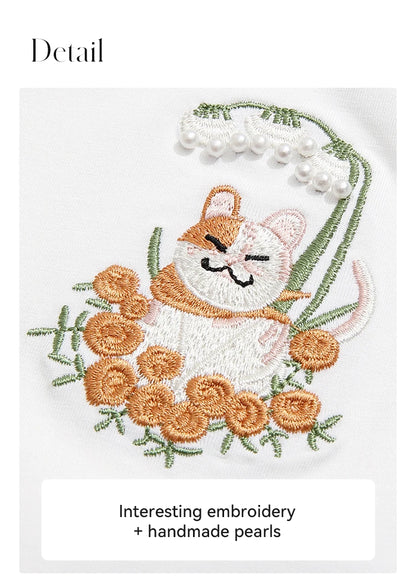 I BELIEVE YOU Top For Women 2025 New Summer T-shirt White O-Neck Studded Beads Embroidery Splicing Commuting T-shirt 2252016014