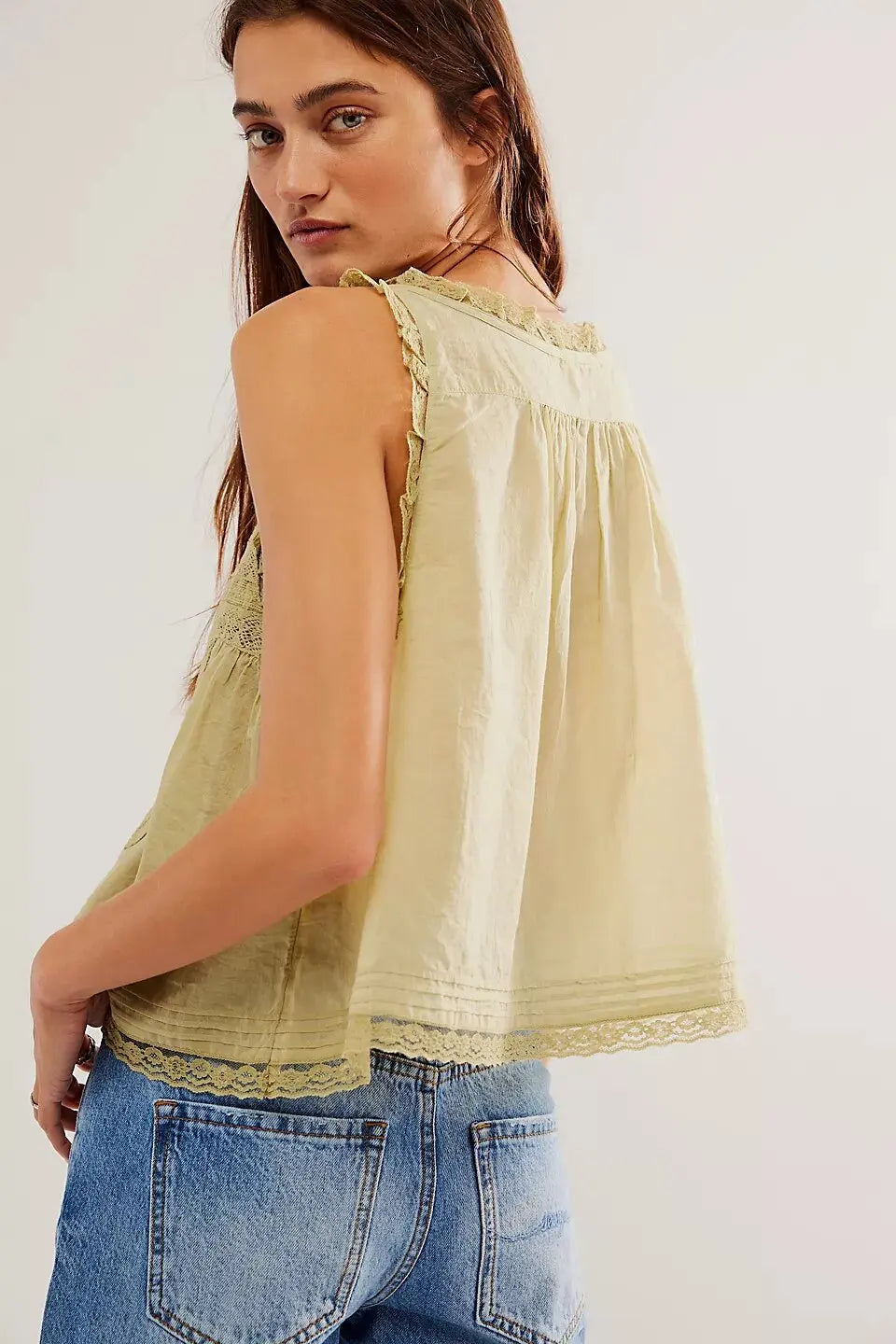 Women Sexy Crop Tops Sleeveless Boho Free Style Tank Tops Splice Lace Hippie Tops Button Down Summer Caimis Tee Top Female Cloth