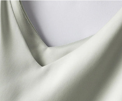 Woman T-shirts Elegant SILK Satin Blouse Sleeveless Female Summer 2023 Casual Loose Tanks and Camis Solid Green Tops for Women