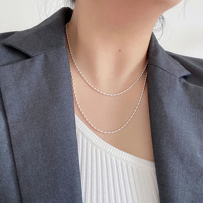 925 Sterling Silver Necklace With Simple Geometric Beads Choker Shiny And Delicate Collarbone Chain For Women's Fashion Jeweller