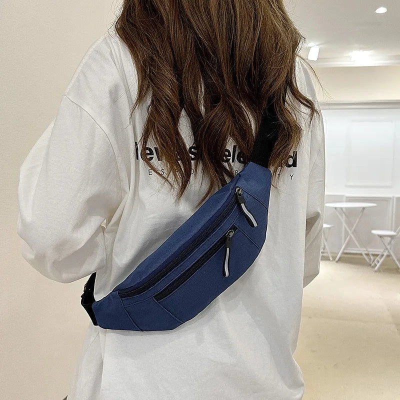 Men's and Women's Universal Models Waist Bag Fashion Crossbody Bags Sports Cell Phone Bags Solid Color Large Capacity Chest Bag