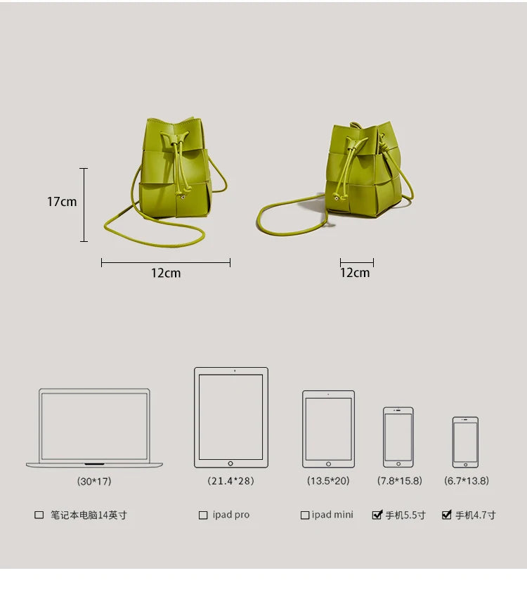 Weave Handbag Women Woven Bags Small Drawstring Bucket Shoulder Messenger Bags Luxury Famous Brand Designer Purse Female bag
