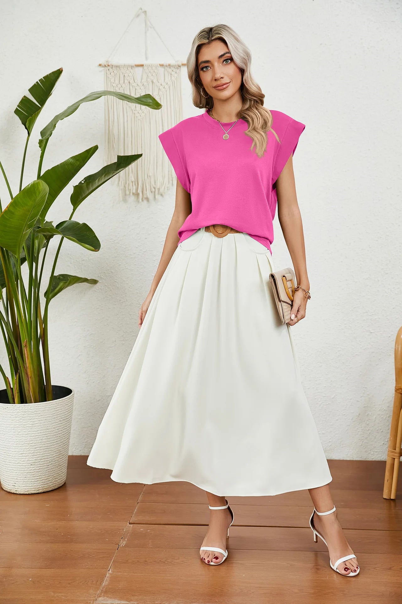 Tops for Women Trendy Summer Casual Short Sleeve Basic Textured Stripe Solid Color Round Neck T Shirts Blouse 2024