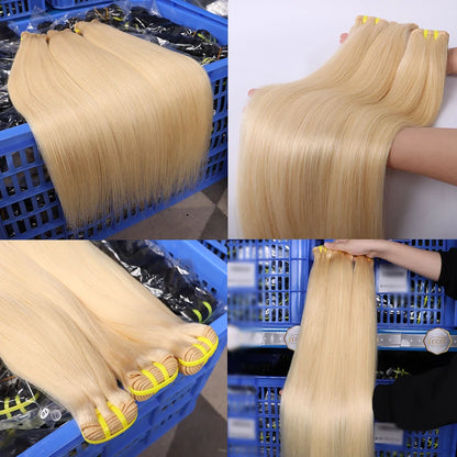 #613 Blonde Body Wave/Straight Hair Bundles Double Drawn Raw Vietnamese Hair Bundles Weave Honey Blonde 100% Human Hair Full