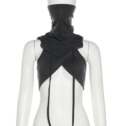 Streetwear Tank Top For Women Clothing Sexy Short Crossover Design Y2k Accessories Mouthpieces Sleeveless Hooded Ropa De Mujer