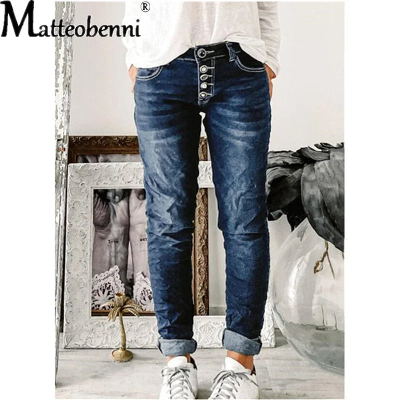 Women's Breasted Jeans For Women 2022 Mom Jeans High Waist Blue Loose Washed Fashion Straight Denim Pants Vintage Streetwear