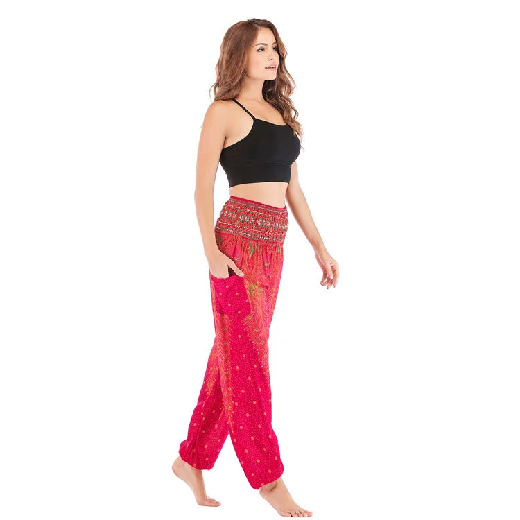 Women's Yoga Pants Printed Ethnic Style Loose Yoga Trousers Bloomers High Waist Fitness Sports Crotch Dance  Sweatpants