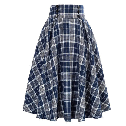 Women Skirt Skirt A Line Skirt Elegant High Waist Ladies Loose Dress Long Skirt Vintage Women Tartan Check Plaid