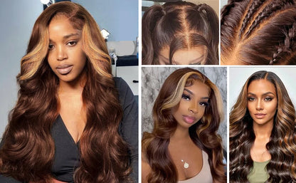 Glueless Highlight Wigs Human Hair 7X5 P4/27 Ombre Body Wave Lace Front Wigs Human Hair Pre Plucked Pre Cut For Black Women