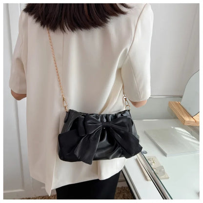 Fashion Casual Handbags For Women Cute Bow Black White Blue Kahki PU Handbags Trendy Daily Shoulder Underarm Bags bolsa feminina