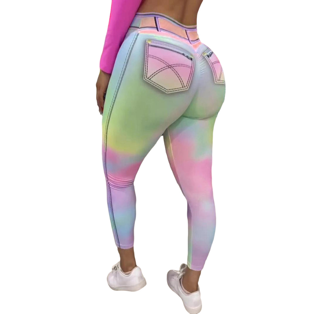 Women's Color Denim Nude Yoga Pants Female Running Fitness Pants Suitable for Friends Gathering Wear
